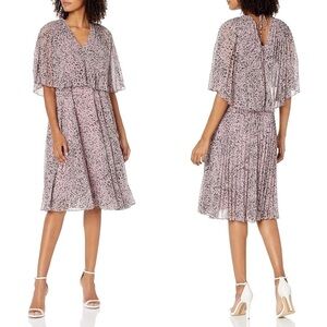 Halston Heritage Heritage Marble Print Popover Pleated Dress